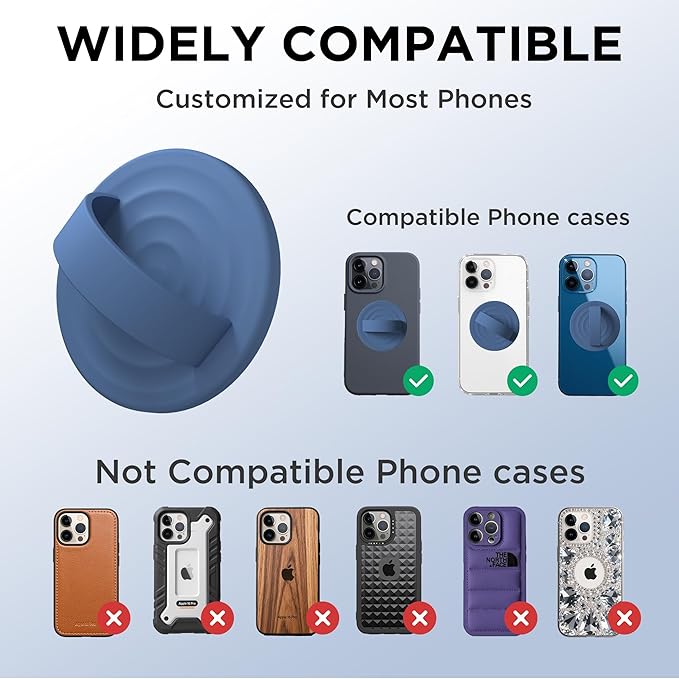 Magnetic Phone Grip Ring Holder, Liquid Silicone Magnet Cell Phone Grip Finger Loop, Compatible with Magsafe, Back of Phone for iPhone 17/16/15/14/13/12 Series, Azure Blue