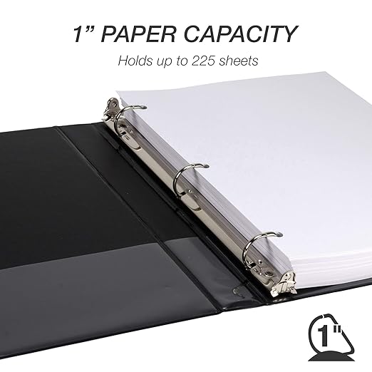 Samsill Durable 1 inch 3 Ring Binder, Made in USA, D Ring Binder, FSC 100% Recycled Chipboard, Black, 4 Pack