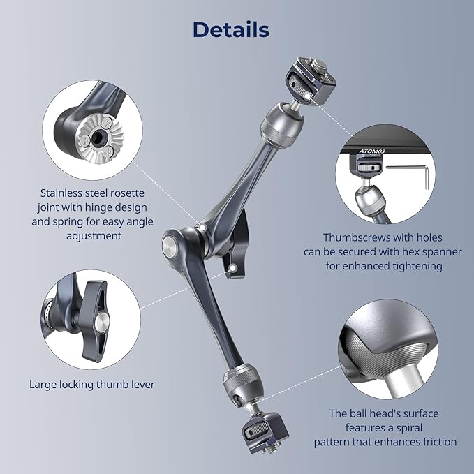 SMALLRIG 11" Rosette Magic Arm, Camera Monitor Mount, Articulating Arm with 1/4"-20 and 3/8"-16 Locating Screw for ARRI, Max Load Capacity 3kg Friction Arm, for Cameras, Monitors, LED Lights