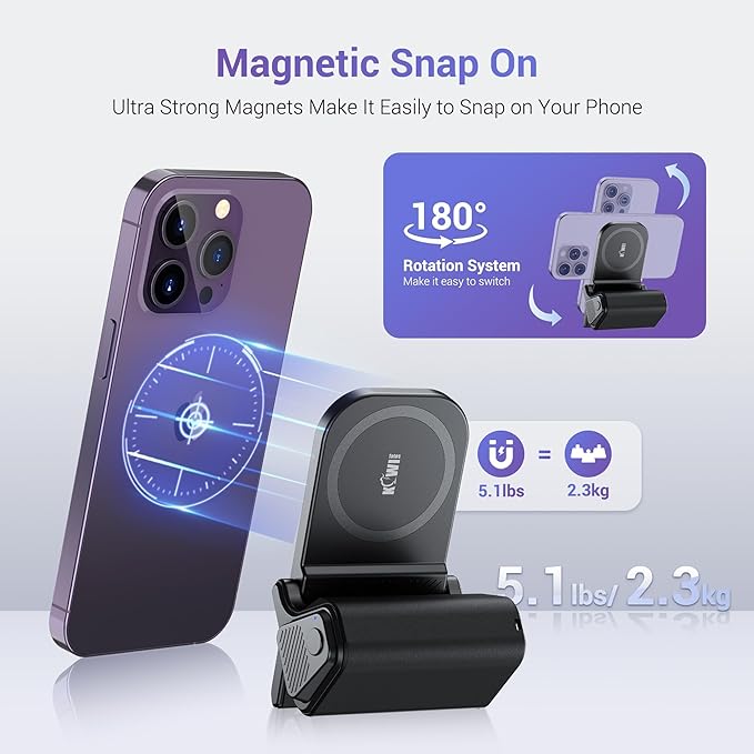 KIWIFOTOS Magnetic Phone Camera Grip for iPhone 17 Magsafe Handle with Bluetooth Remote & Tripod Mount Adapter for iPhone 16 15 Pro Max Samsung Smartphone Vlog Video Shooting