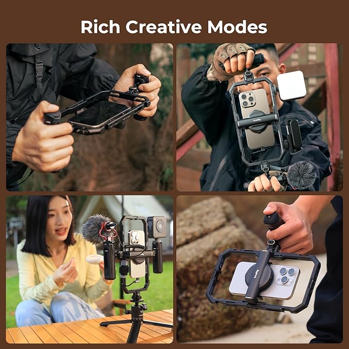 SmallRig All-in-One Universal Quick Release Phone Video Rig Kit Pro, Phone Stabilizer Rig Kit with LED Light Microphone QR Tripod Dual Handles Power Bank Holder, for Creator & Live Streaming - 4704