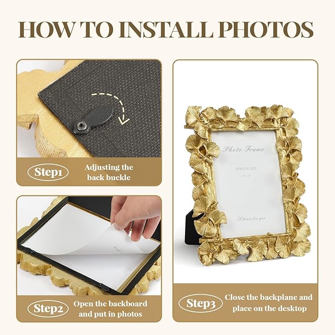 Cuspin Gold Picture Frames 4x6 Vintage Gold Frame, Ornate Leaf Textured Hand-Crafted Resin with Glass Front Antique Photo Frames for Tabletop Display, Retro Design Home Decor