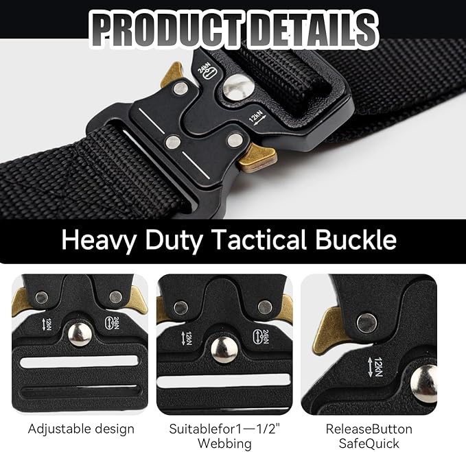 2 Pack Tactical Belt Buckles, 1.5 inch Heavy Duty Plastic Quick Release Buckles for Collar, Backpack, Luggage Strap, Adjustable No-Sew Belt Clip Replacement (Black)