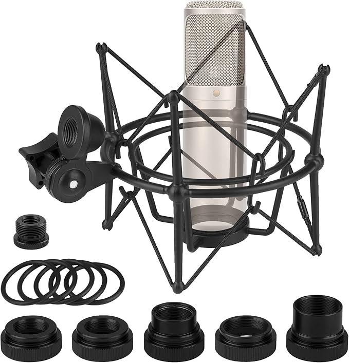 Geekria for Creators Microphone Shock Mount Compatible with Rode NT-USB, NT1-A, NT2-A, NT1000, NT2000, Procaster, Mic Anti-Vibration Suspension Adapter Clamp Mic Holder Clip (Black/Metal)