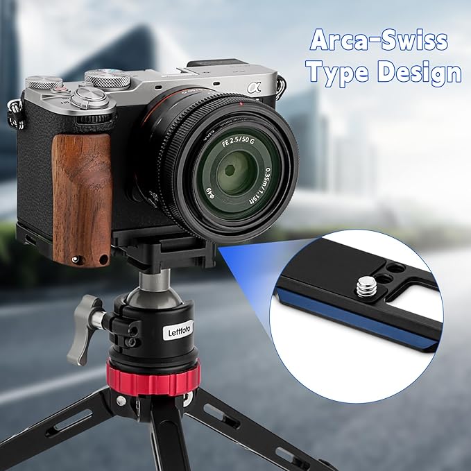 Leftfoto A7CR/A7C II Handgrip L-Shape Bracket with Wooden Grip for Sony A7CR/A7C2 Camera,with Built-in Bottom Arca Quick Release Plate,Ergonomic Retro - Styled Side Handle for Enhanced Grip