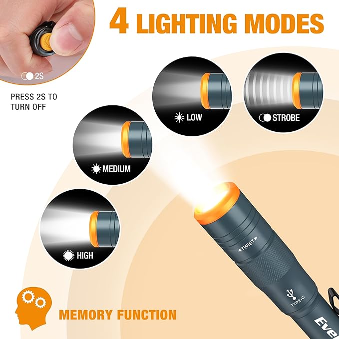 EverBrite Mini Pen Light, Rechargeable Pocket Pen Flashlight with USB C Cable, 4 Light Modes, 300 Lumens Small Flashlight with Clip for Inspection, Repair, Outdoors, Emergency, Deep Blue