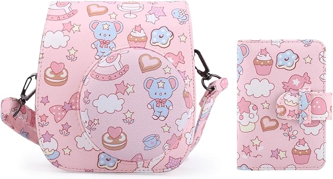 Frankmate Protective Case Compatible with Mini 12 11 9 8 Instant Film Camera with Accessory Pocket and Adjustable Strap (Canvas Bunny)