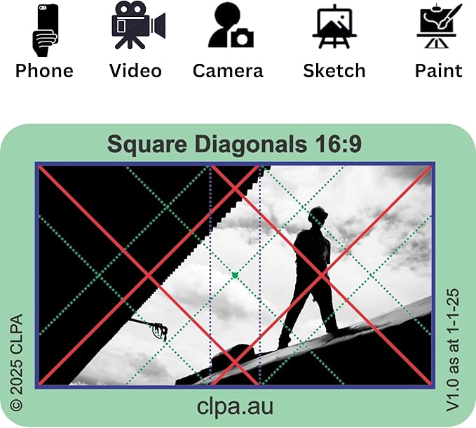 CLPA Square Diagonals Viewfinder: Credit Card-Sized Composition Grids for Video, Photography & Art in 4:3, 3:2, & 16:9