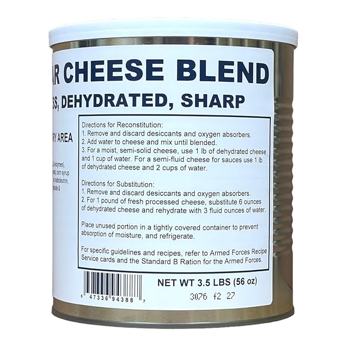 Military Surplus Dehydrated Powdered Cheddar Cheese Blend #10 Can – Makes Over 9 lbs of Sharp Cheddar – Long-Term Storage – Emergency Survival Food – 25+ Year Shelf Life – Made in USA – Ready to Use Pack of 1