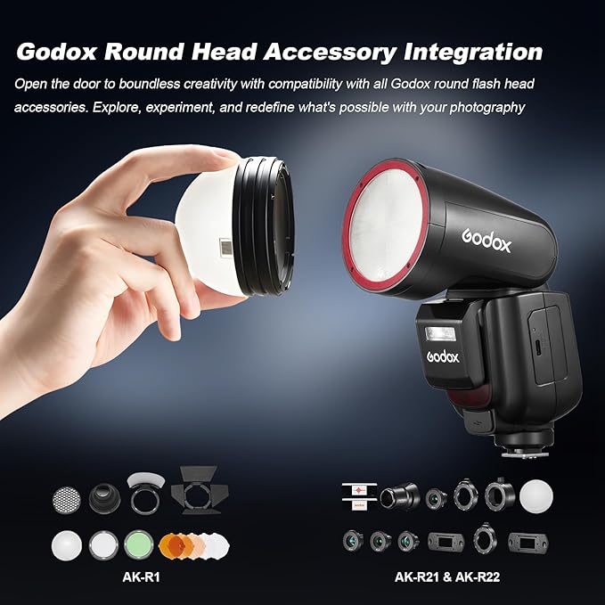 Godox V1 Pro F Flash Speedlite for Fujifilm, V1ProU-F 76Ws 2.4G X Wireless HSS TTL Speedlight with Diffuser, Detachable Sub Flash, 500 Full-Power Flashes, USB-C Charging Battery