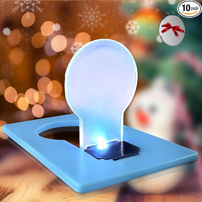 Credit Card Lights, Mini Portable Led Pocket Lamps Light Foldable Wallet Purse Lamps for Christmas Gift Party Favors, 10 pcs Light Blue Card