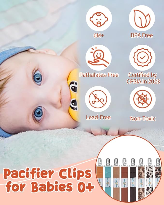 babygoal Baby Neutral Pacifier Clips, 8 Pack Binky Paci Holder Clips for Baby Boys and Girls Fits Most Pacifiers and Binkies 8MP46-B