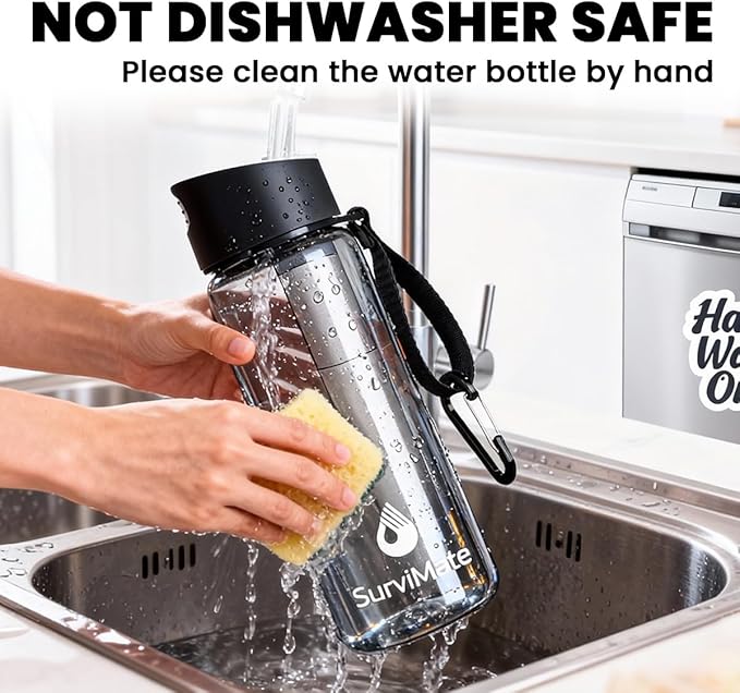 Survimate 5-Stage 0.01μm Ultra-Filtration Filtered Water Bottle, BPA-Free Material, NSF/ANSI 42&372 Certified, Portable Water Filter Bottle for Survival, Camping, Hiking, and Emergency Use