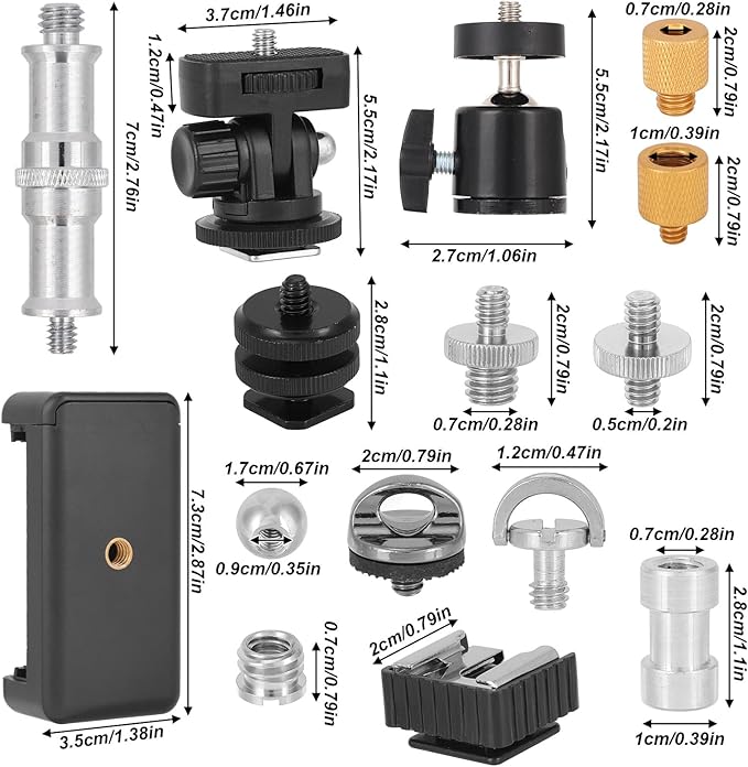 30pcs Camera Tripod Mount Kit, Camera Tripod Adapter Screw Kit Including 1/4 to 3/8 Inch Threaded Converters & 1/4 Inch Swivel Ball Head for DSLR Cameras, Monopods, etc