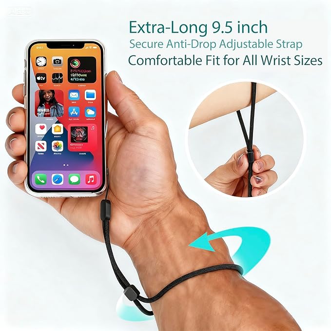Hukado Hand Wrist Strap Lanyard, 6 Pack 9.5inch Adjustable Nylon Wristlet Straps Keychain String for Cell Phone Case Holder, AirPods Pro 2 2022, Camera, Key, GoPro, USB Drive, Ski Glove (Black+Gray)