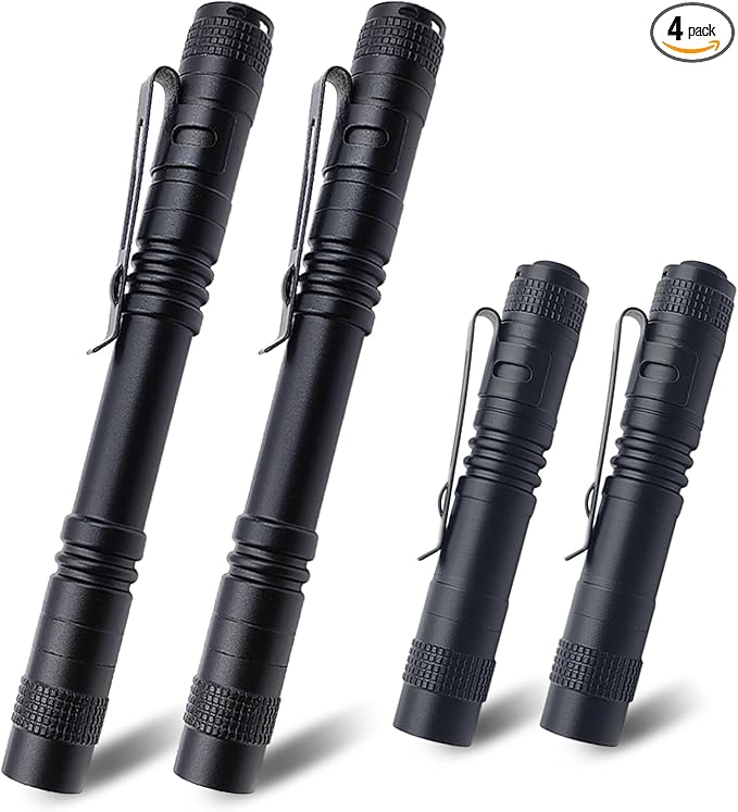 Mini LED Flashlight with Clip – Compact Pocket Penlight for Camping, Outdoors, Emergency,4-Pack