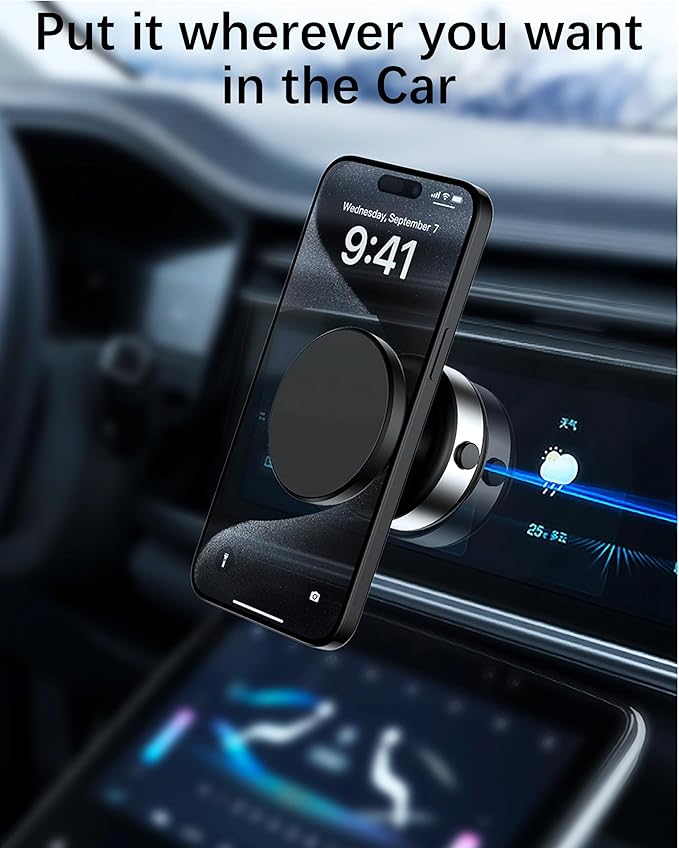 Electric Vacuum Suction Cup Magnetic Phone Mount, 360 Rotatable Magnetic Cell Phone Holder, Adjustable Hands-Free Portable for Magsafe iPhone Car Gym Mirror Smooth Surface(Silver)