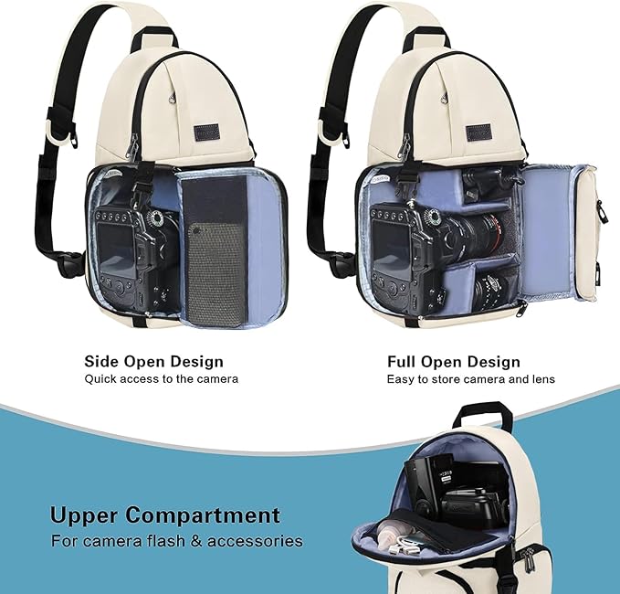 MOSISO Camera Sling Bag, DSLR/SLR/Mirrorless Camera Case Shockproof Photography Camera Backpack with Tripod Holder & Removable Modular Inserts Compatible with Canon/Nikon/Sony/Fuji, Beige