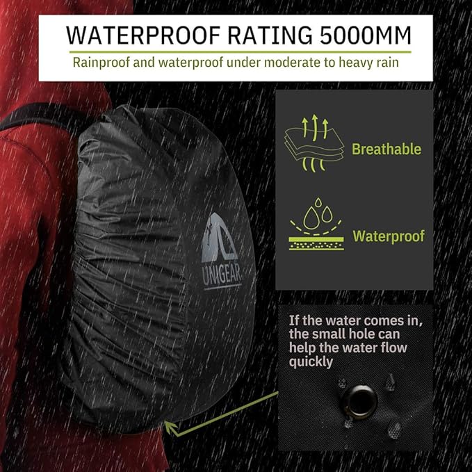 Unigear Backpack Rain Cover Waterproof Rating 5000mm Ultraportable and Durable with 2 Anti-Slip Buckle Strap, Integrated Carry Pouch Design (Black, Large for 40L-50L Backpack)