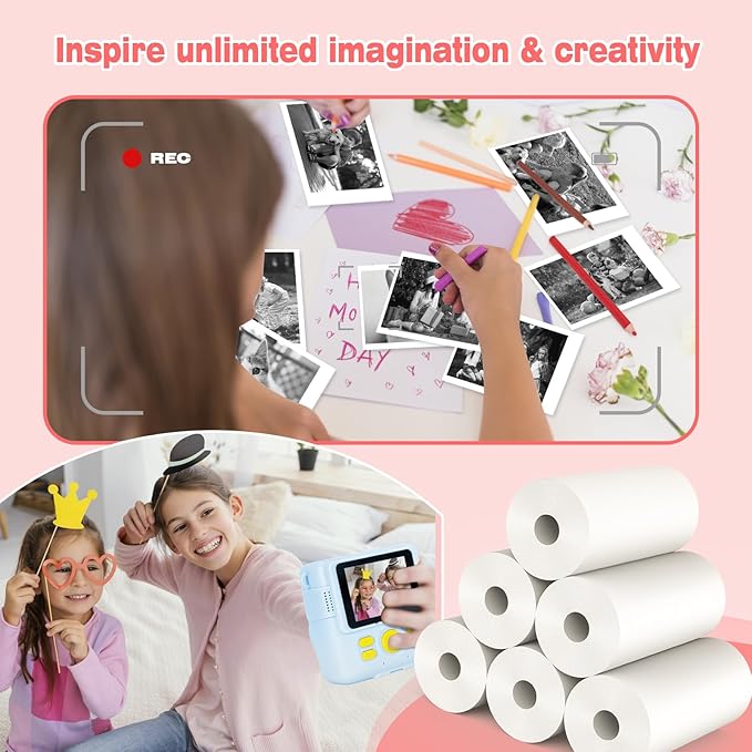 25 Rolls Kids Camera Instant Print Refill Paper Set, Phetium HD Printing Thermal Paper for Most Kids Instant Camera Photo Print (White-25 Rolls)