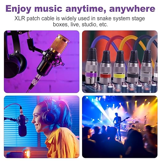 10 Color XLR Cable, Multicolor XLR Male to Female 6ft Audio Cables 10 Pack, 3 Pin Balanced XLR Microphone Cables Color Boots XLR Mic Cord Ideal for Microphones, Live Stage, Speaker, Audio Mixer