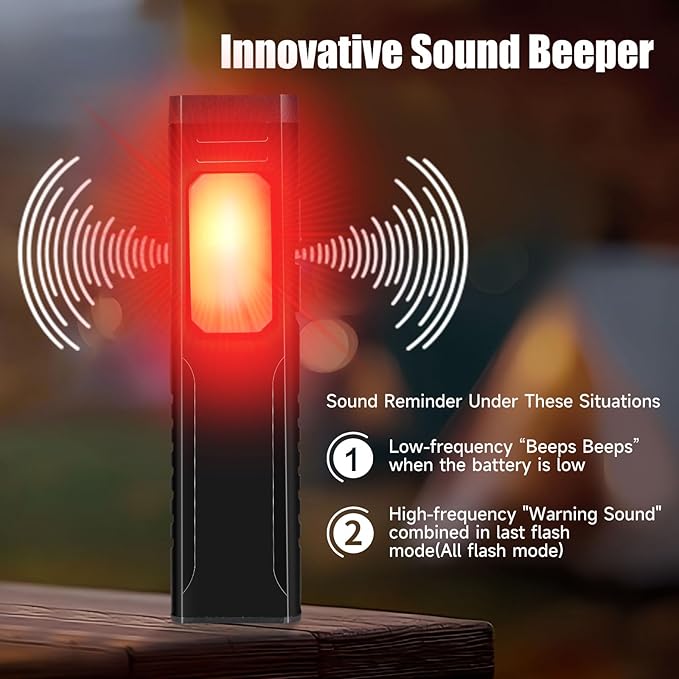 Rechargeable EDC Flashlight with Sound Beeper, Portable Flat Pocket Flashlights, Small Magnetic Flashlight, 7 Mode Side Light Clip On Handheld Flashlight for Outdoor Home Working, Black