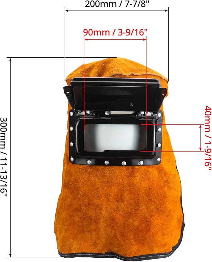 QWORK Welding Helmet Mask with Flip Open Lens, Leather Welding Hood Grinding Protective Gear Work Cap Head Face Neck Shield, Flame & Heat Resistant, Dust Resistant, Breathable