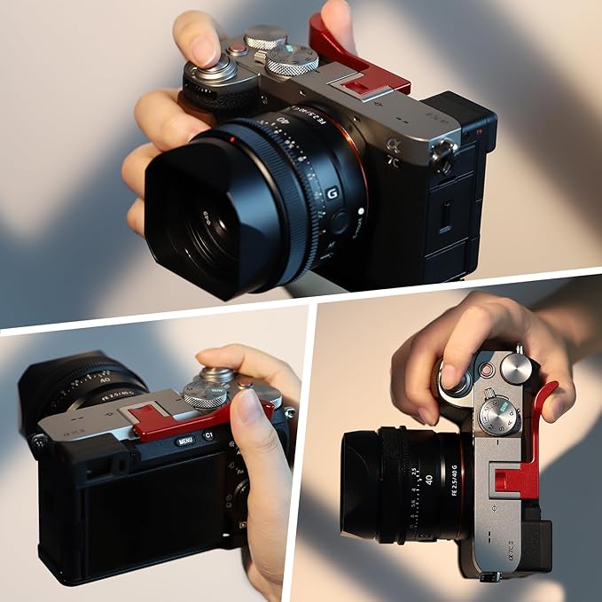 Haoge Thumb Hand Grip for Sony α7Cii A7CR Camera Accessories Red Metal Hot Shoe Thumb Up Rest Hand Grip THB-S7CR-R