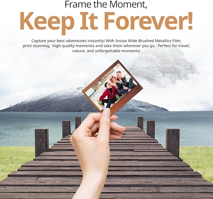 FUJIFILM INSTAX Wide Brushed Metallics Instant Film Bundle – 20 Exposures + Album, Photo Frames & BluebirdSales Cleaning Cloth