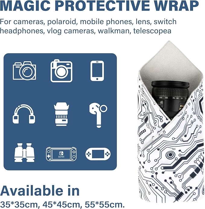 Walking Way Protective Wrap, Self-Adhesive Magic Cloth Camera Wrap, Storage Cloth, Anti-Scratch, Dustproof, Washable Lens Pouch for DSLR, Smartphones, Laptops, Cosmetic