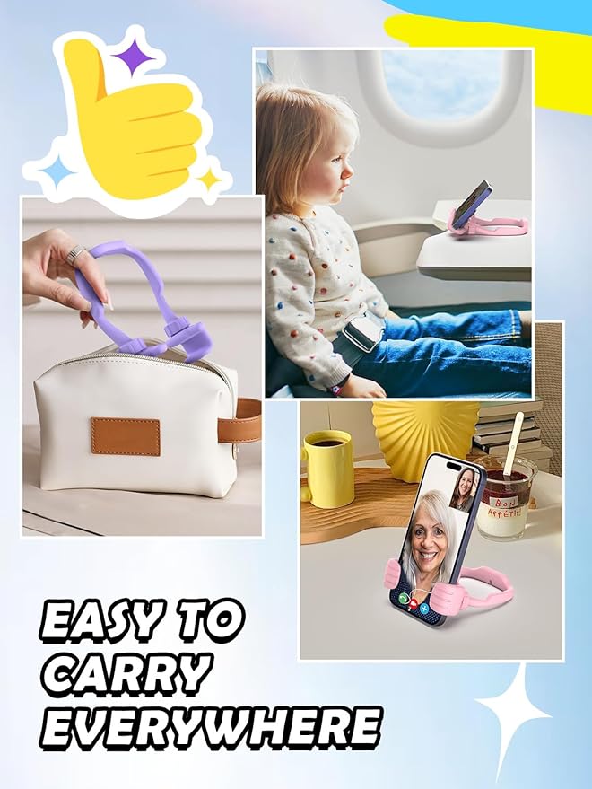 Easter Gifts for Kids Teens Girls Boys Adults Cell Phone Stand: UPGRADE Adjustable Thumbs Up Lazy Phone Holder for Desk Cool Gadgets Fun Easter Basket Stuffers for Kids Teenager Women Purple&Pink