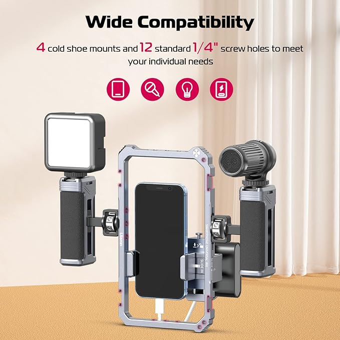 ULANZI Universal Phone Video Rig Kit with Handles, Aluminum Handheld Stabilizer Phone Video Filmmaking Grip for Video Maker Videographer with Cold Shoe for iPhone 16 15 14 13 Mini Pro Max 8 Plus