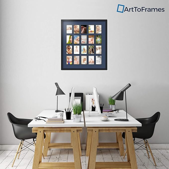 Art to Frames Double-Multimat-1059-837/89-FRBW26079 Collage Photo Frame Double Mat with 20-4x6 Openings and Satin Black Frame