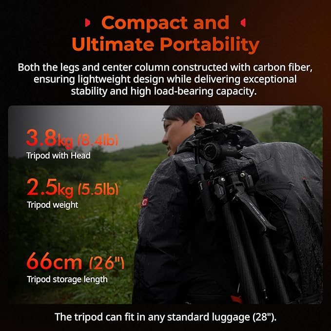 SmallRig x Potato Jet Tribex Carbon II Hydraulic Carbon Fiber Tripod, Fast Extend Camera Video Tripod with 4-Step Counterbalance Fluid Head,Weight 8.3lbs,Load up to 13.2lbs - 5755