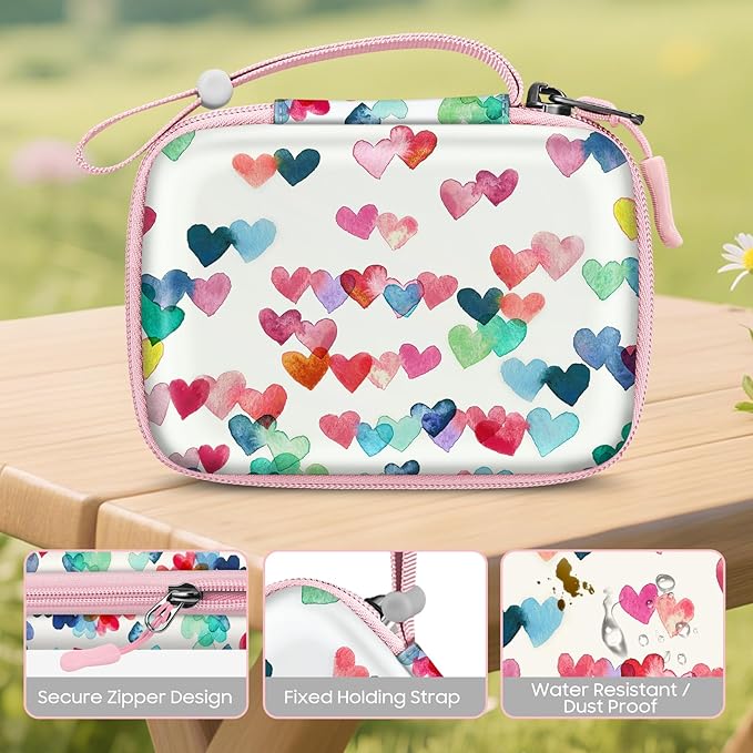 FINTIE Portable Case Compatible with Fujifilm Instax Mini Link 3 2 1 Smartphone Printer, Hard EVA Carrying Bag For Instax Mini Liplay/EVO Instant Camera, Raining Hearts