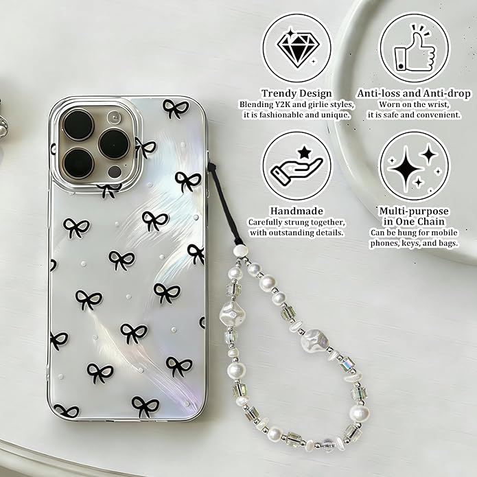 Beaded Camera Wrist Strap, Phone Wristlet Charm Lanyard, Cute Digital Camera Charm Lanyard,Strap Beaded Camera Chain for Phone Bag Keychain Accessories