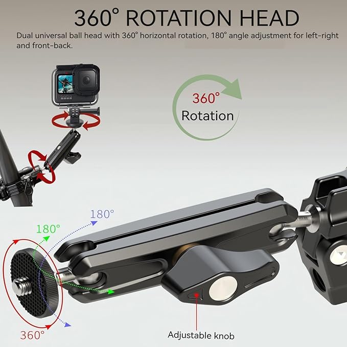 Super Clamp with Dual Ball Head Magic Arm, 1/4"-20 & 3/8"-16 Threads, Phone/Action Camera Mount Adapte for Desktop Tripod Canon Nikon DSLR Camera/Gopro/LED Lights/Ronin-M/Ronin MX/Freefly MOVI