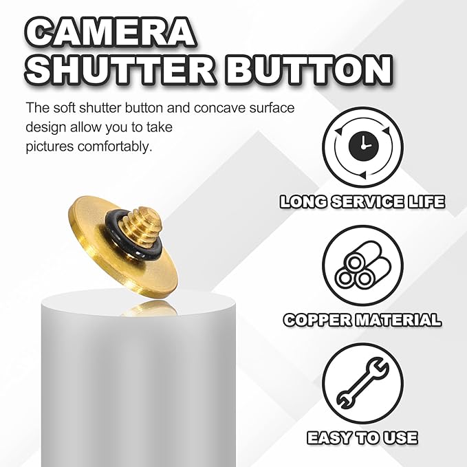 PATIKIL Camera Shutter Button, 3 Pack 10mm Convex Surface Shutter Release Buttons Pure Copper Camera Button for Nikon for Fujifilm for Leica DSLR/SLR, Gold