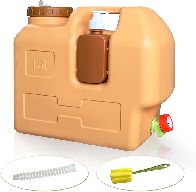 4 Gallon Water Container with Spigot, Portable Water Jug with Hand Sanitizer Bottle, No Leakage Camping Bucket, BPA Free Emergency Water Storage Tank for Camping, Outdoor Hiking, Picnic