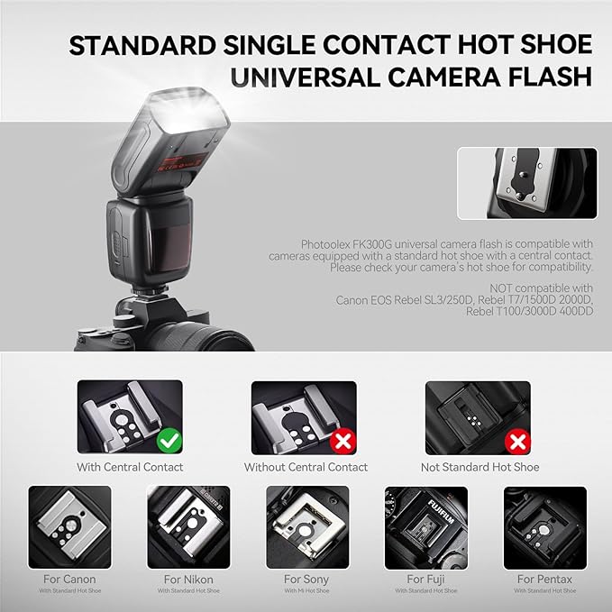PHOTOOLEX FK300G Camera Flash Speedlite with Flash Trigger for Canon Nikon Sony Panasonic Olympus Fujifilm Pentax Sigma Minolta Leica and Other SLR Digital Cameras and Digital Cameras