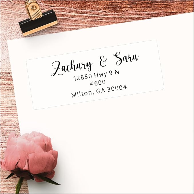 Personalized Return Address Labels - White Custom Printed Name and Home Address Stickers for Wedding, Personal and Business (250, Chic Script)