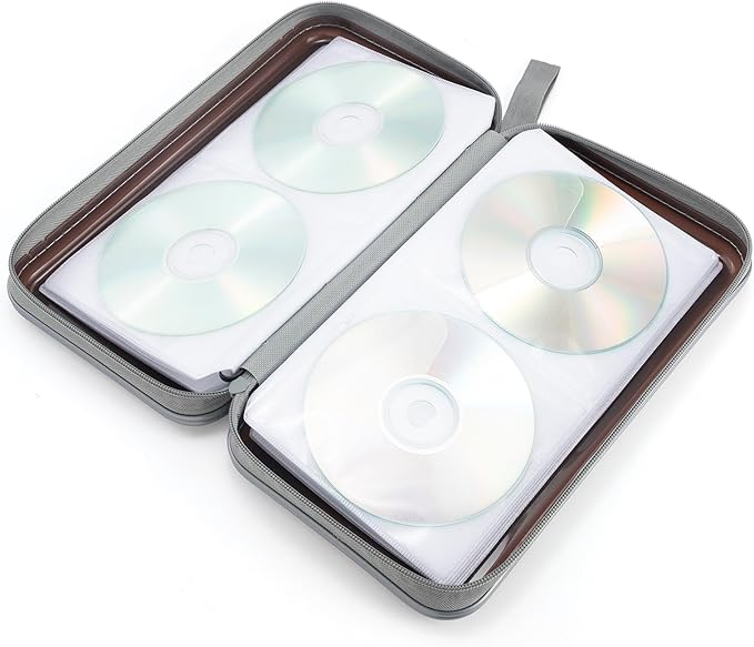 alavisxf xx CD Case, 96 Capacity Hard Plastic CD Holder Protective DVD Disc Storage Case Holder Portable Zipper CD DVD Organizer Storage Wallet for Car Home Travel (96 Capacity, Coffee)