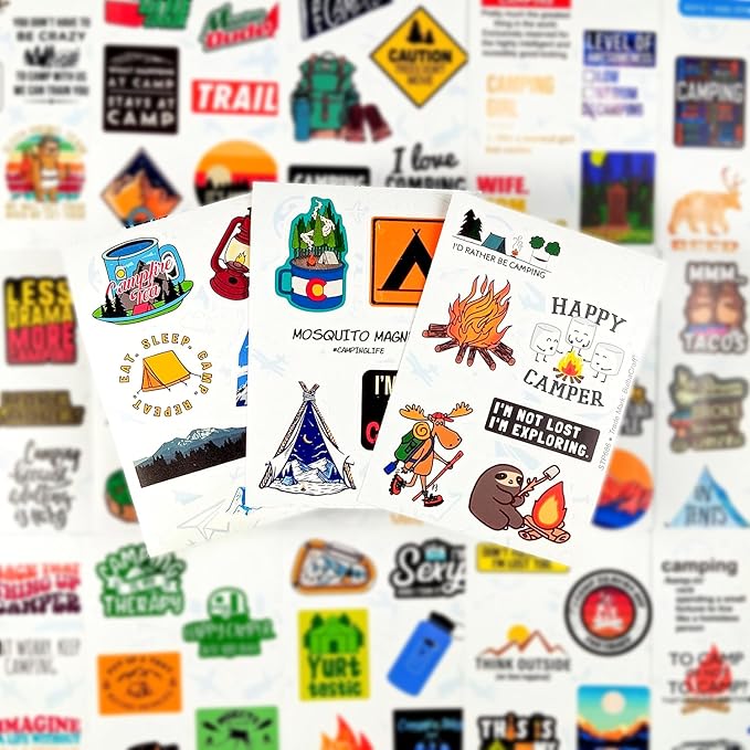 BulbaCraft 100Pcs Funny Camping Stickers, Camping Gifts, Camp Stickers, Camp Life Laptop Decals, Gifts for Women & Men