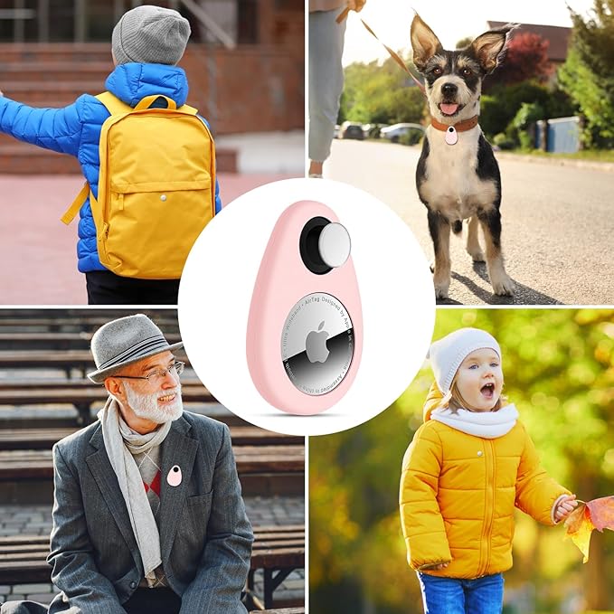 4 Pack Airtag Holder for Kids Hidden,GPS Tracker Case, Anti-Removal Airtag Silicone Case with Pins, Suitable for Children, Elderly, Pets, Backpack, Luggage (White & Black & Navy Blue & Pink, 4 Pack)