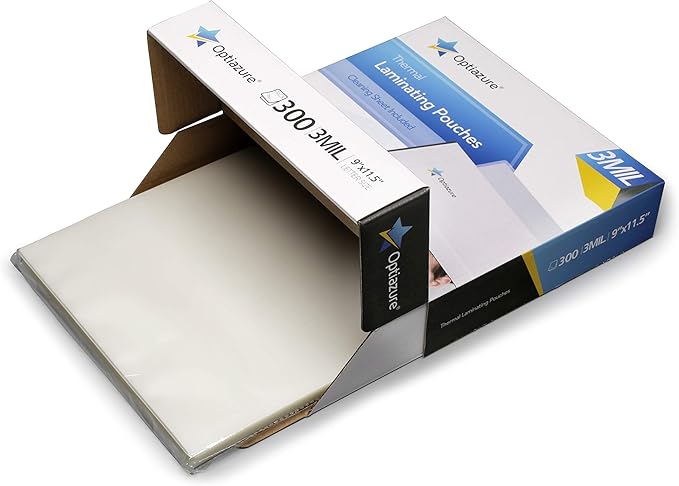 Optiazure Thermal Laminating Pouches 9"x11.5" Inches, 3mil 300Pack, Clear, Letter Size