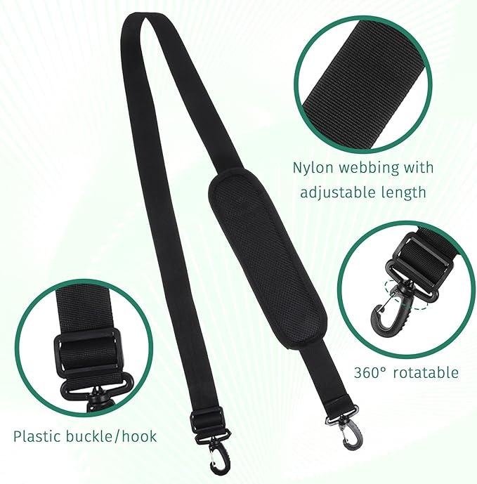 Shoulder Straps for Bags, 54 Inch Adjustable Crossbody Strap with Padded Metal Hooks Replacement Laptop Bag Shoulder Belt for Briefcase, Computer Messenger Bag, Luggage Duffel Camera (Black)