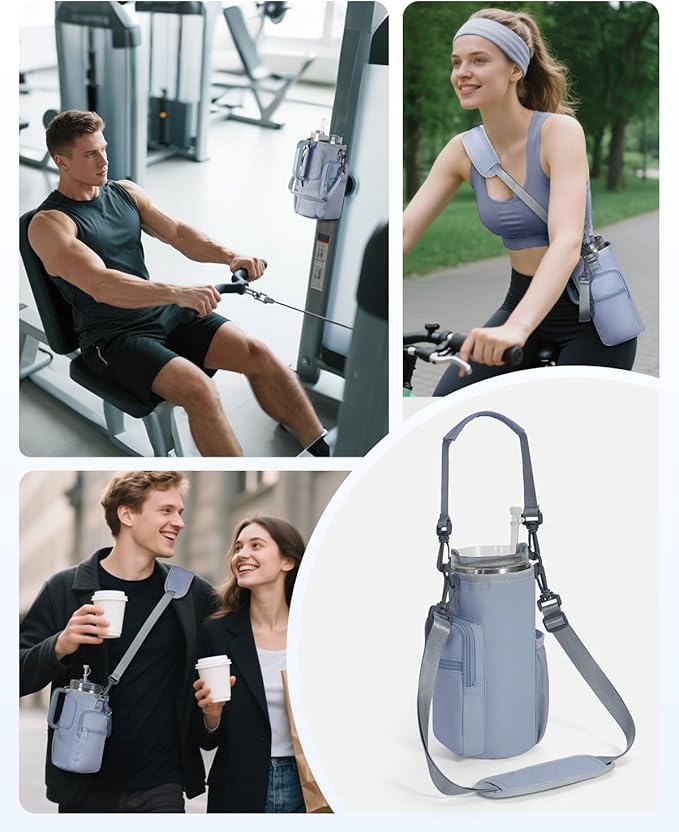 sportsnew Magnetic Gym Bag for Women Men, Water Bottle Carrier Holder with Strap & Phone Pockets for 40oz Tumbler with Handle, 4 Built-in Magnets Small Gym Bag for Sports, Workout, Fitness, Walking