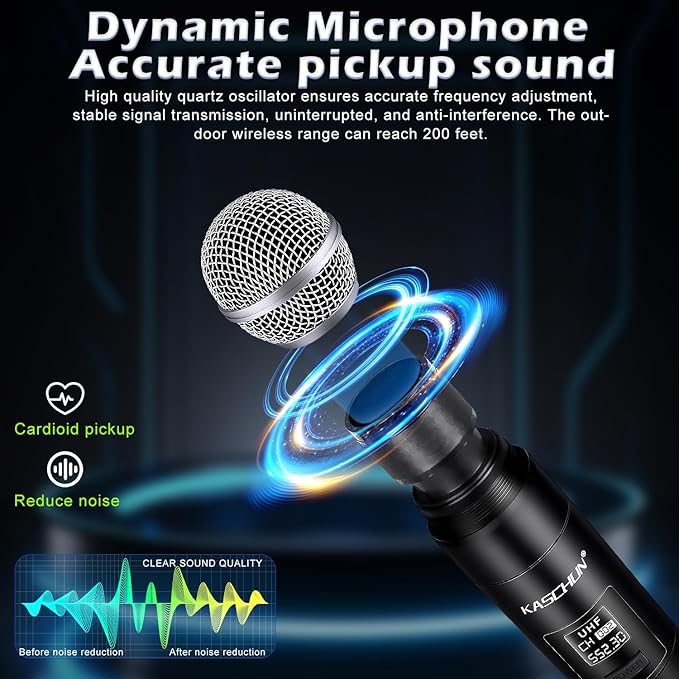 Wireless Microphone System, Dual UHF Handheld Microphones, 200ft Long Range, Plug & Play, Cordless Microphone for Singing, Karaoke, DJ, Church, Wedding, Home KTV (KA-328)