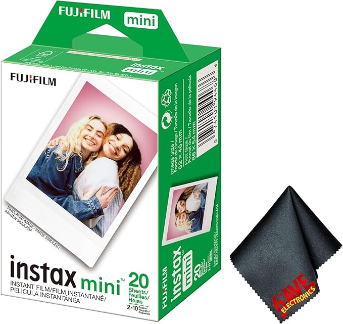 Fujifilm Instax Mini Instant Camera Film (20 Photo Exposure) Bundle with Microfiber Cleaning Cloth