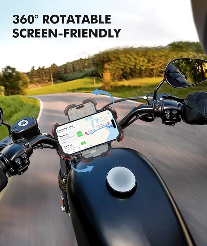Motorcycle Phone Mount [Secure Grip][Anti-Drop], Upgrade Bike Phone Holder [1s Stable Lock], 360° Rotatable Phone Holder for Mountain Bike/ATV/Scooter, Fits for iPhone/Samsung 4.7-6.7"